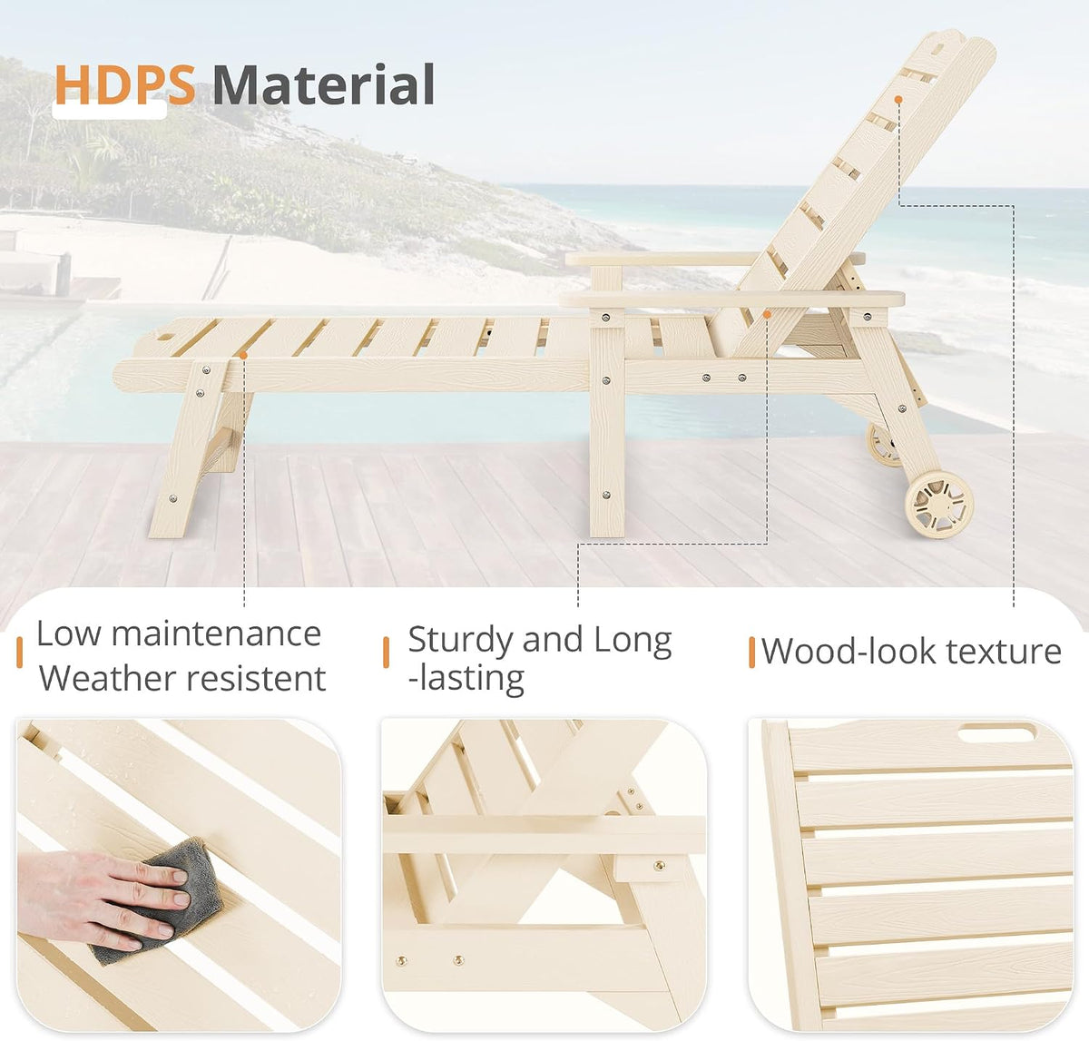LUE BONA Outdoor Chaise Lounge, 5‑Position, 2‑Pack, Sand