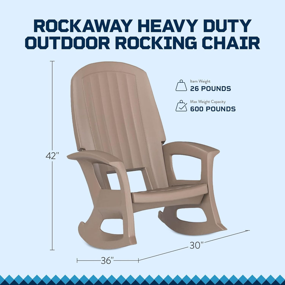 Semco Plastics Rockaway Heavy Duty Polyethylene All Weather Outdoor Rocking Chair with Backrest and Armrests for Porch, Deck and Patio, Taupe
