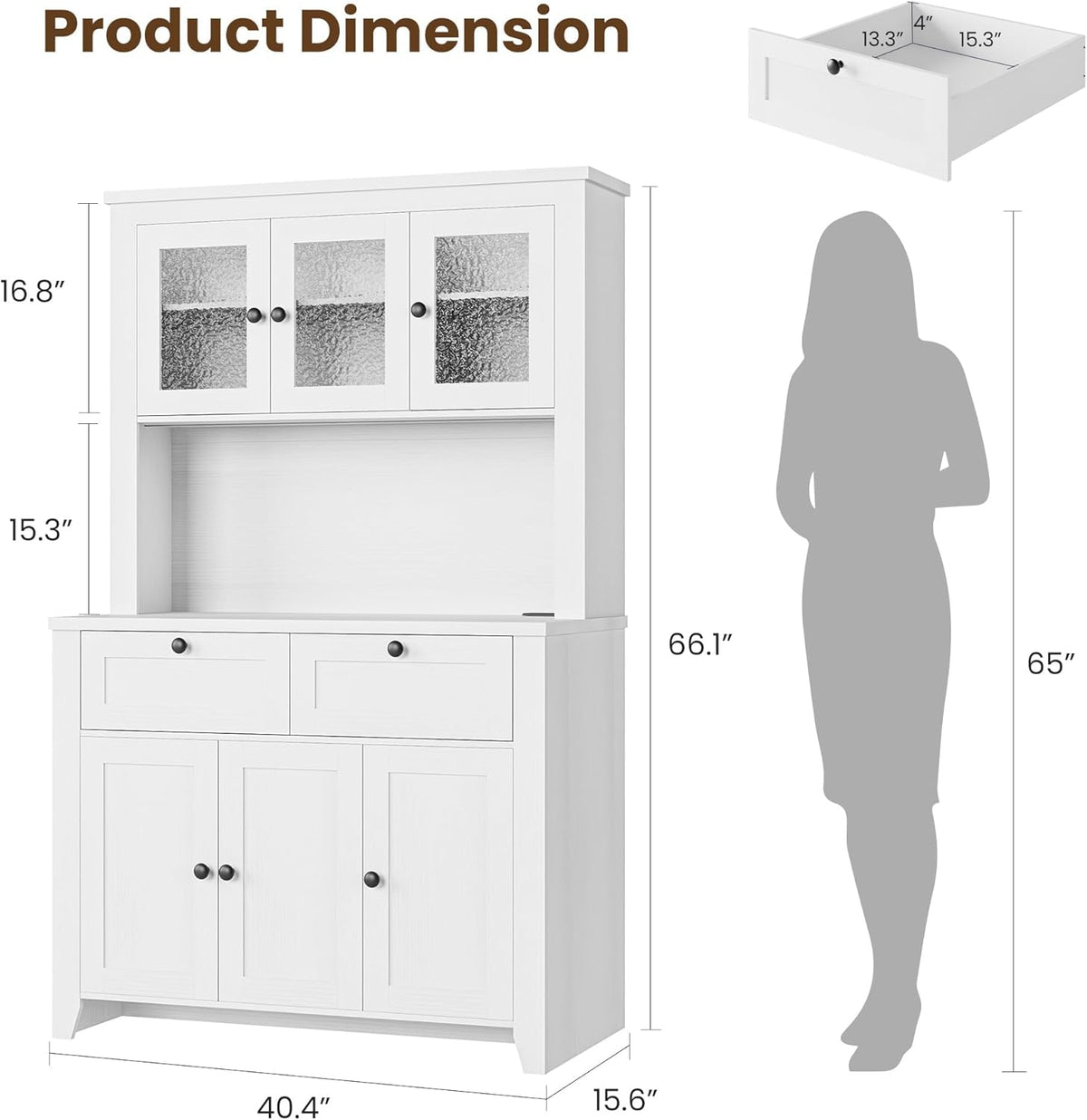 Garvee 66" Tall Pantry Cabinet with LED Lights & Charging Station, Kitchen Pantry Storage Cabinet Kitchen Hutch Coffee Bar with Adjustable Shelves for Dining Room, Living Room