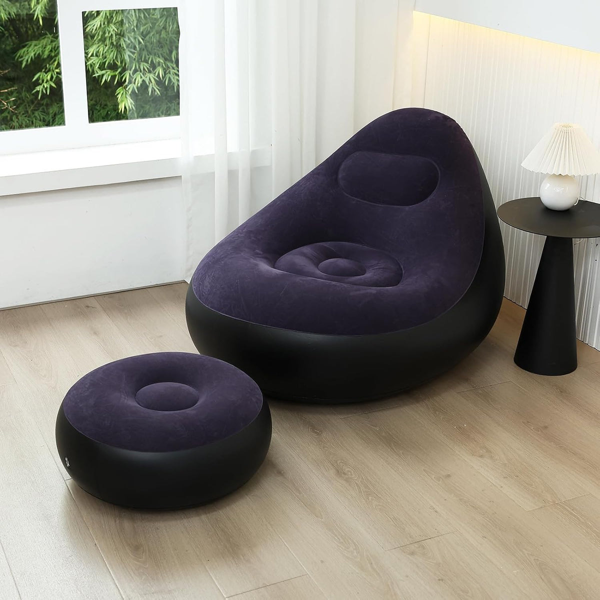 Plush Inflatable Sofa with Foot Pedals, Japanese Lazy Sofa, Thick Seat Cushion, Tatami Style (Orange)
