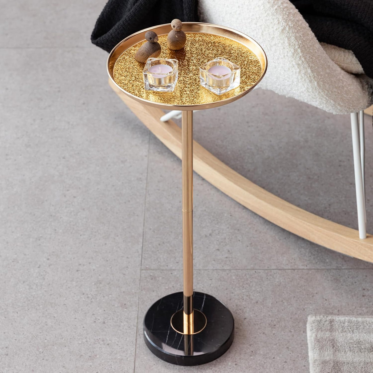 Adjustable Side Table, Small Tea Martini Table, Gold, Natural Marble Decorative Pedestal End Table for Display and Storage (Gold + Large)