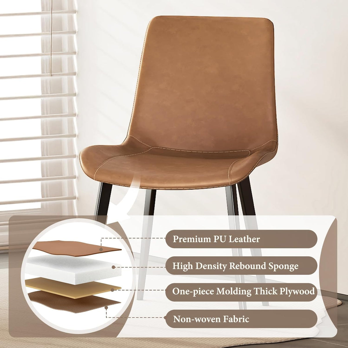 PU Leather Dining Chairs Set of 8, Modern Upholstered Dinner Chairs with Sturdy Metal Legs and Comfort Backrest for Home Kitchen, Living Room, Accent Side Chairs (Rustic Brown)