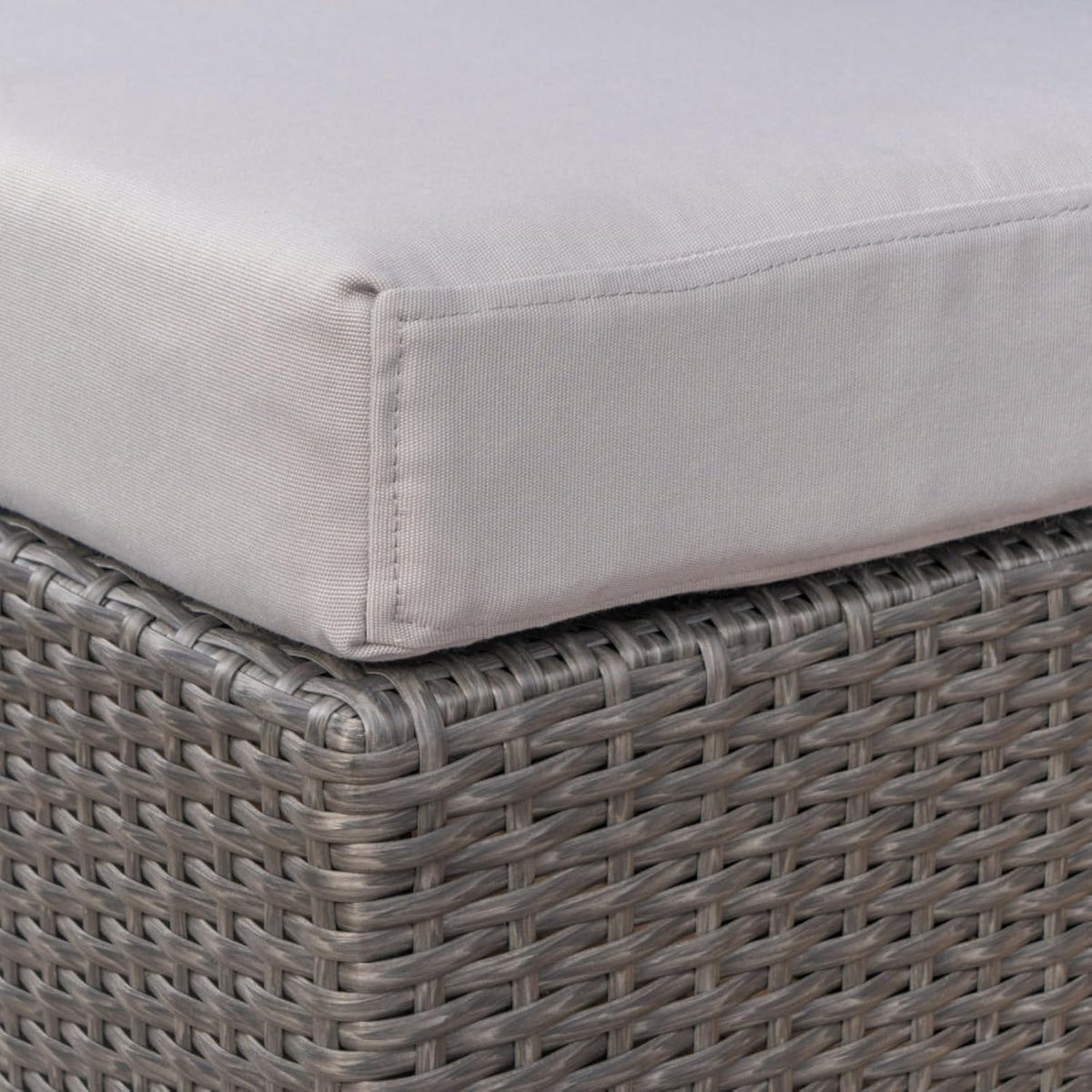 Hassyee PE Rattan Grey Patio Ottoman with Thick Cushions for Poolside, Lawn, Outdoor Square Foot Stool with Iron Frame for Living Room, Garden, Backyard, Classic Footrest