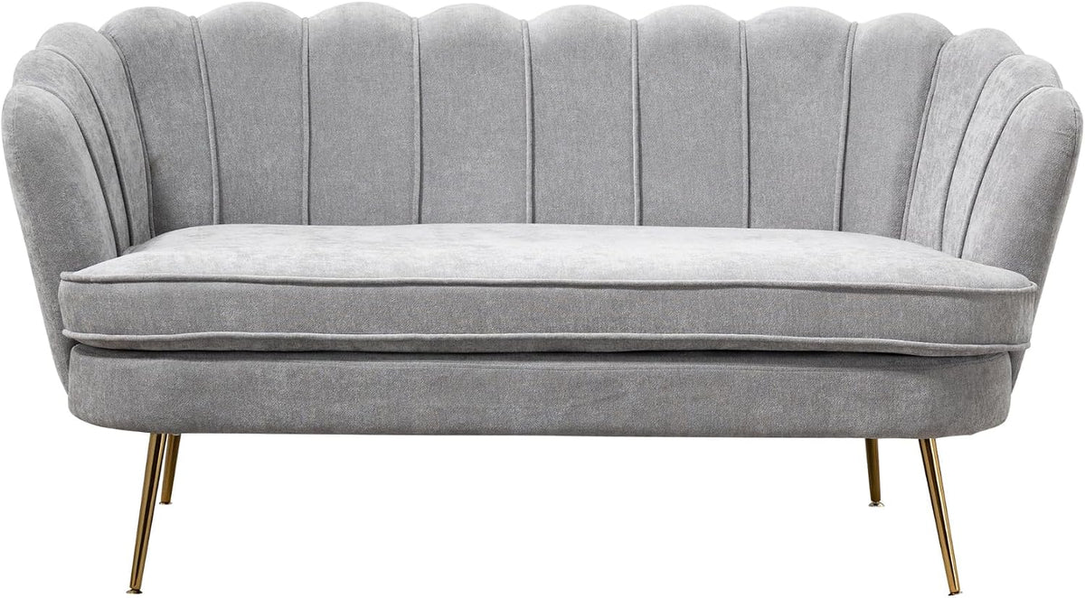 59'' Loveseat Sofa, Modern Chenille 2-Seater Sofa with Golden Legs, Comfy Upholstered Shell Accent Couch for Studio, Living Room, Store, Office (Light Grey).
