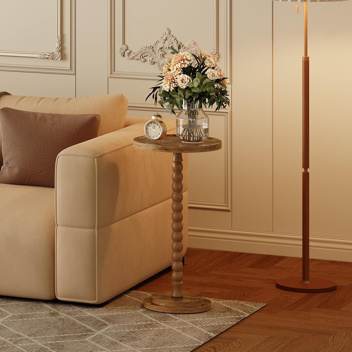 HOOBRO Round Side Table, Small Drink Table for Small Space, End Table with Rubberwood Accent Leg, Stable Pedestal, Easy Assembly, for Living Room, Corner, Bedroom, Rustic Brown FG187BZ01