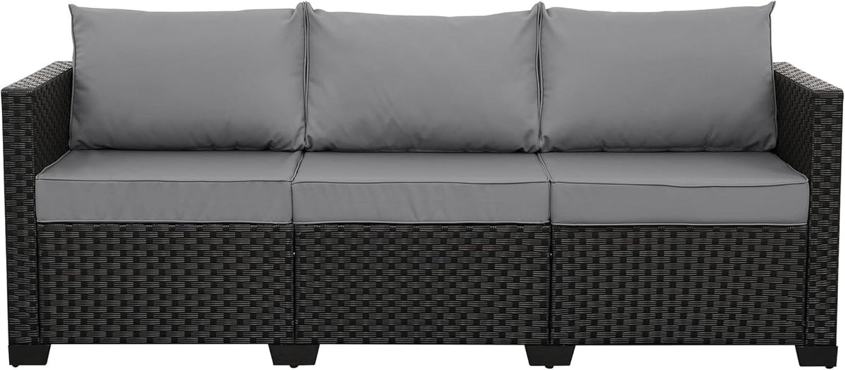 Rattan Star Patio Furniture Outdoor Couch Wicker Outdoor Furniture Patio Couch Deep Seat Sofa High Backrest with Waterproof Cover and Non-Slip Cushions, Grey