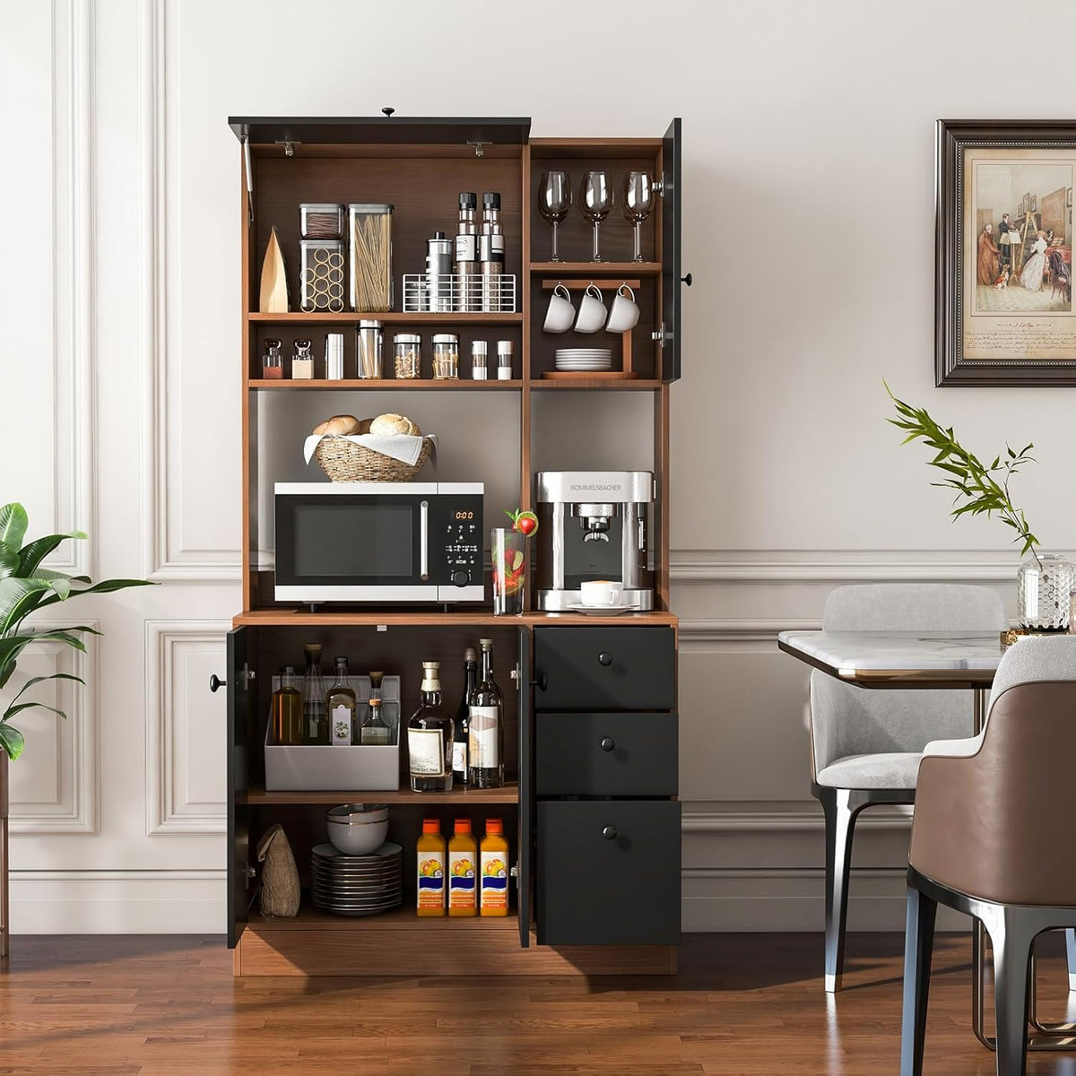 PETSITE Kitchen Buffet Hutch Storage Cabinet, 71" Freestanding Pantry with 3 Cabinets & Drawers, Adjustable Shelves, Microwave Cupboard for Living Room, Dining Room