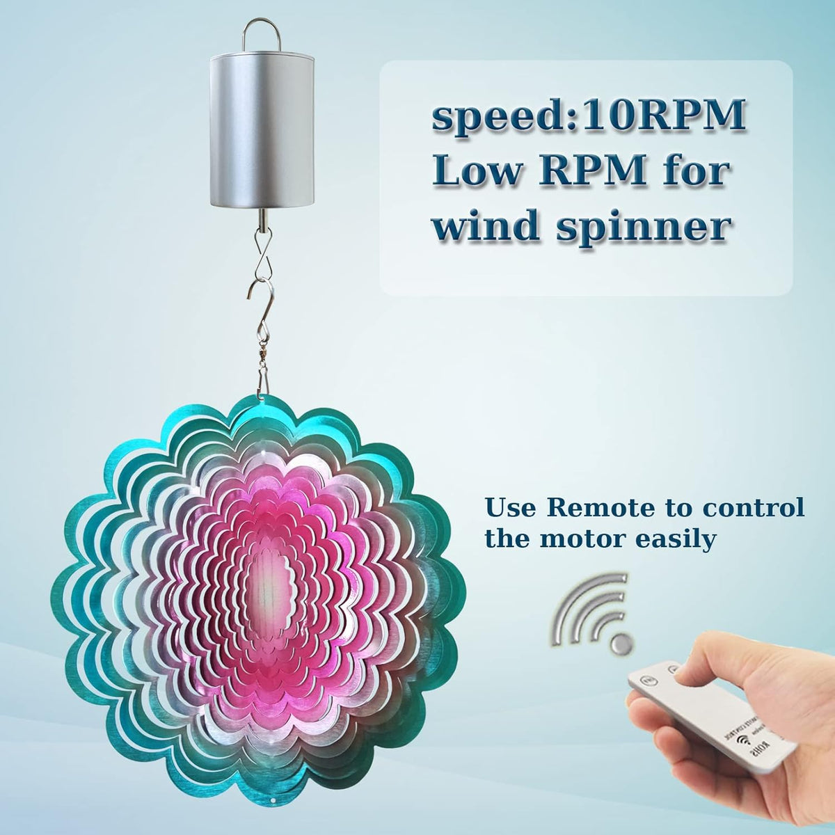 FONMY Disco Ball Motor with Remote Battery Operated 10RPM Hanging Display Rotating Motor for Wind Spinner Baby Crib Wind Chime Mobile Yard Decor Ornaments Outdoor Sculptures-Silver Color-Low Speed