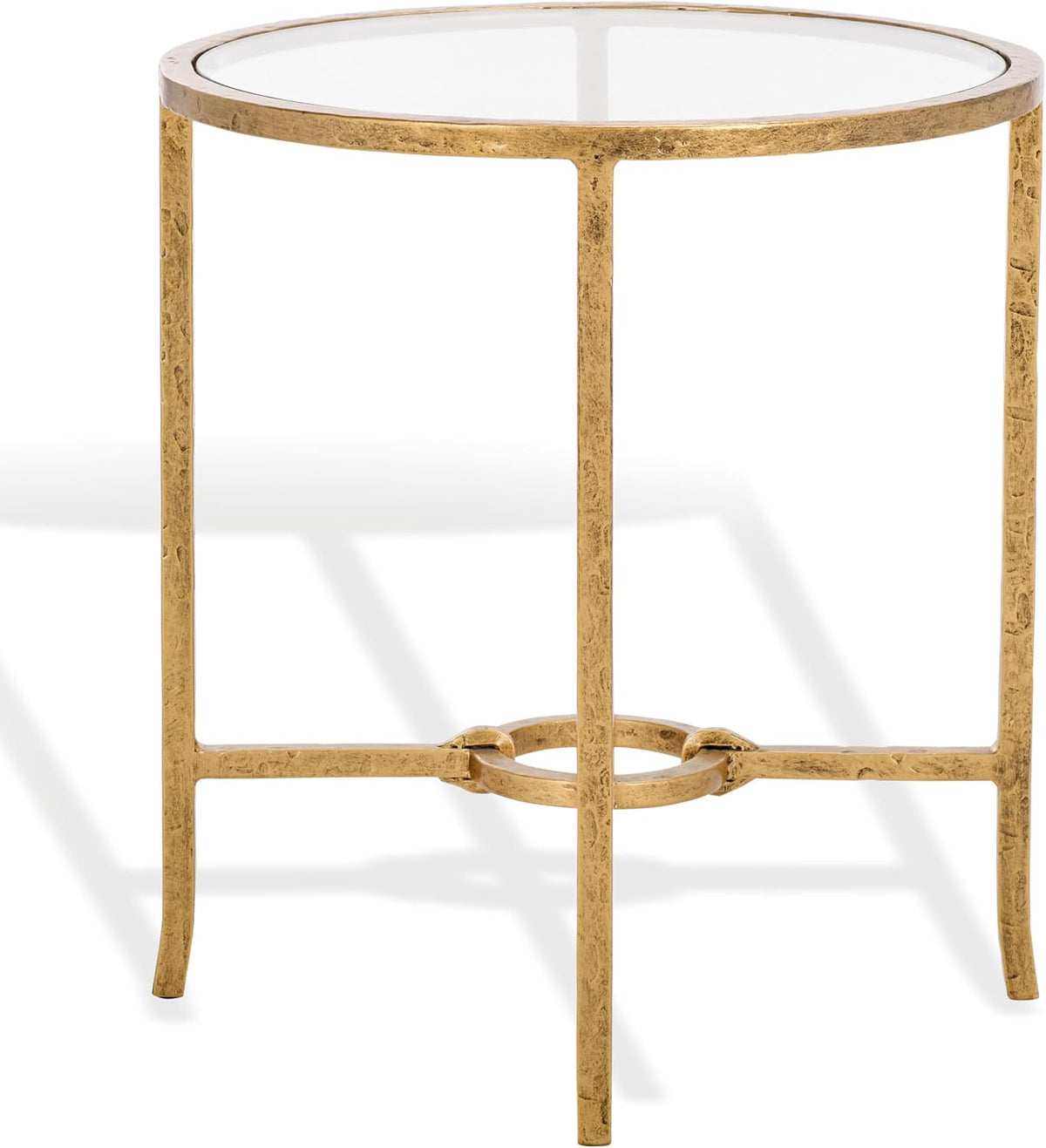 SAFAVIEH Couture Collection Tauri Brass Metal Glass Top Round Accent Table (Fully Assembled)