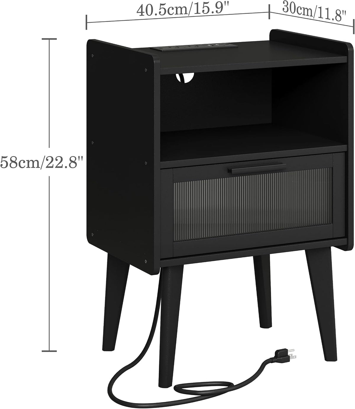 MMEOLUOOK Nightstand with Charging Station, Bedside Tables, End Table Side Table with 2 Tiers Storage Space, for Bedroom, Living Room, Black CAMLBZ07BE