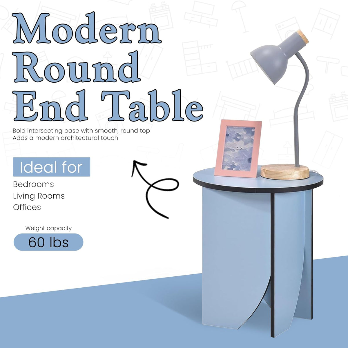 Kings Brand Furniture Zoe Modern Round End Table – Wooden Accent Side Table for Living Room, Bedroom, or Office, Compact Nightstand for Small Spaces (Blue)