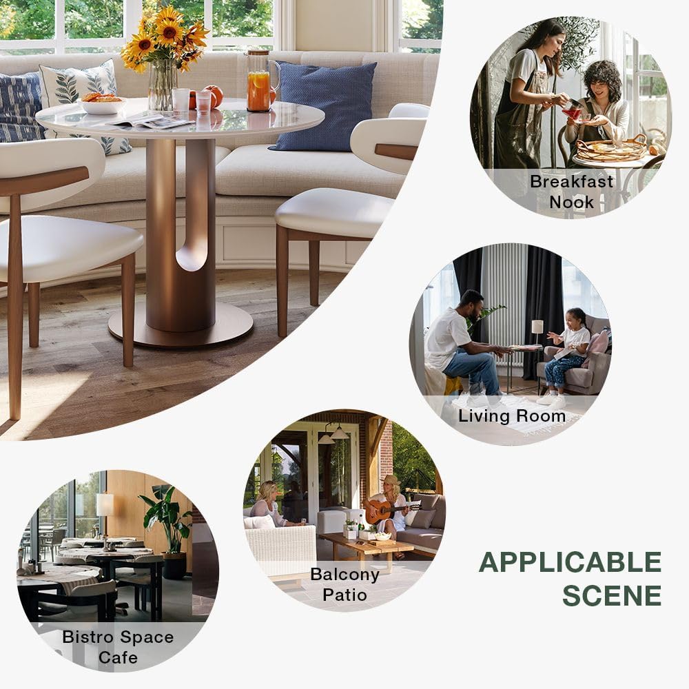 POVISON Round Dining Table, 35" Modern Sintered Stone Kitchen Table for 2 with Stable Carbon Steel Base, Pandora Small Circle Dining Room Tables for Kitchen, Living Room, Bistro(Table Only)