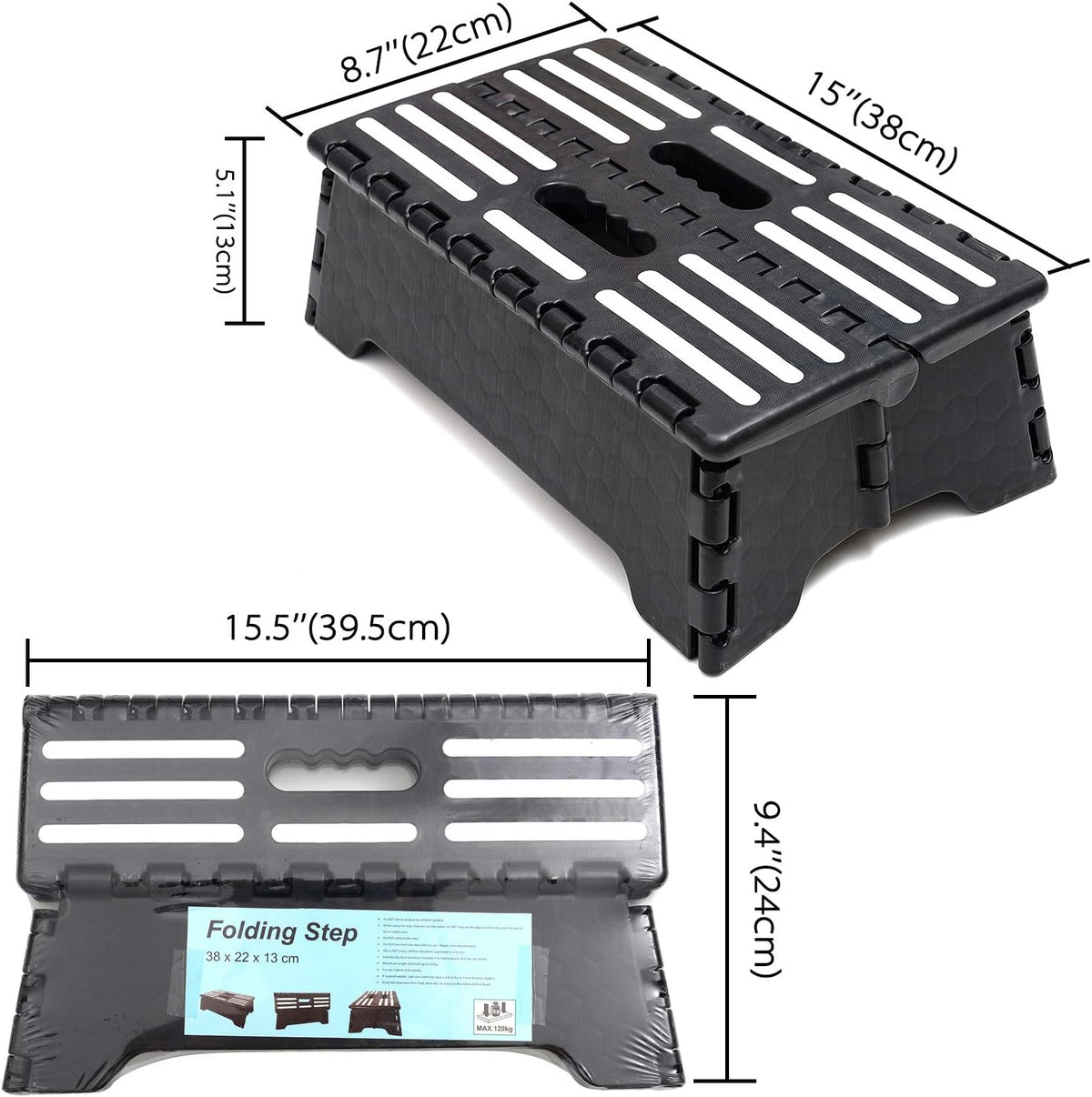 Portable Folding Step Stool, 5 inch Lightweight Anti-Skid Stepping Stool, Non-Slip Textured Grip Surface for Adults Seniors at Home, Kitchen, Bathroom, Bedroom, Closet, Holds Up to 300 Pounds Black