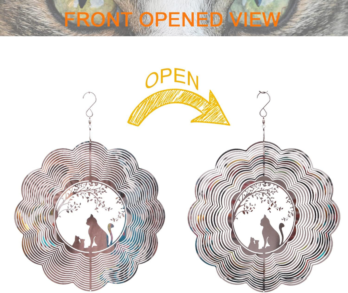 SPRING SONG Cat 3D Kinetic Wind Spinner for Yard and Garden Mirrored Stainless Steel Spinner Indoor and Outdoor Hanging Decor Crafts Ornament Gifts Kinetic Art Yard Garden Hanging Wind Spinner