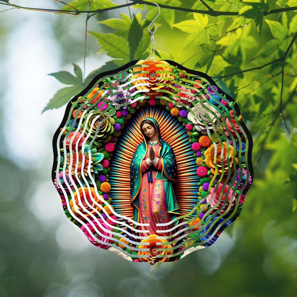 Virgin Mary Wind Spinner, Metal Wind Spinners Outdoor/Indoor,Virgin Mary Hanging Garden Decor for Outside, Stainless Wind Spinners for Yard and Garden 10 inch 3D (25.76X25 CM)