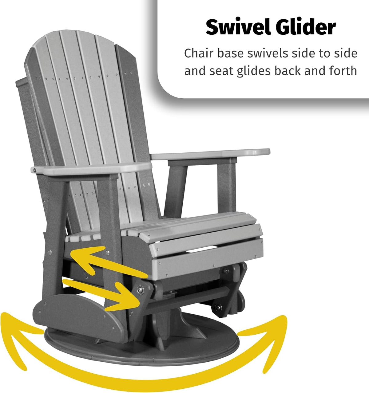 LuxCraft 2' Adirondack Outdoor Swivel Glider Chair, Patio Gliding Rocker, Swiveling Glider Rocking Chair for Outside (Aruba Blue & White)