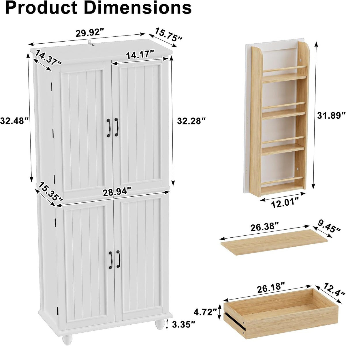 Scurrty Kitchen Pantry Cabinet, 69'' Pantry Storage Cabinet with 4 Doors and Shelves, Farmhouse Kitchen Cabinet with 3 Drawers, Freestanding Wooden Cupboard for Living Room and Dinning Room (White)