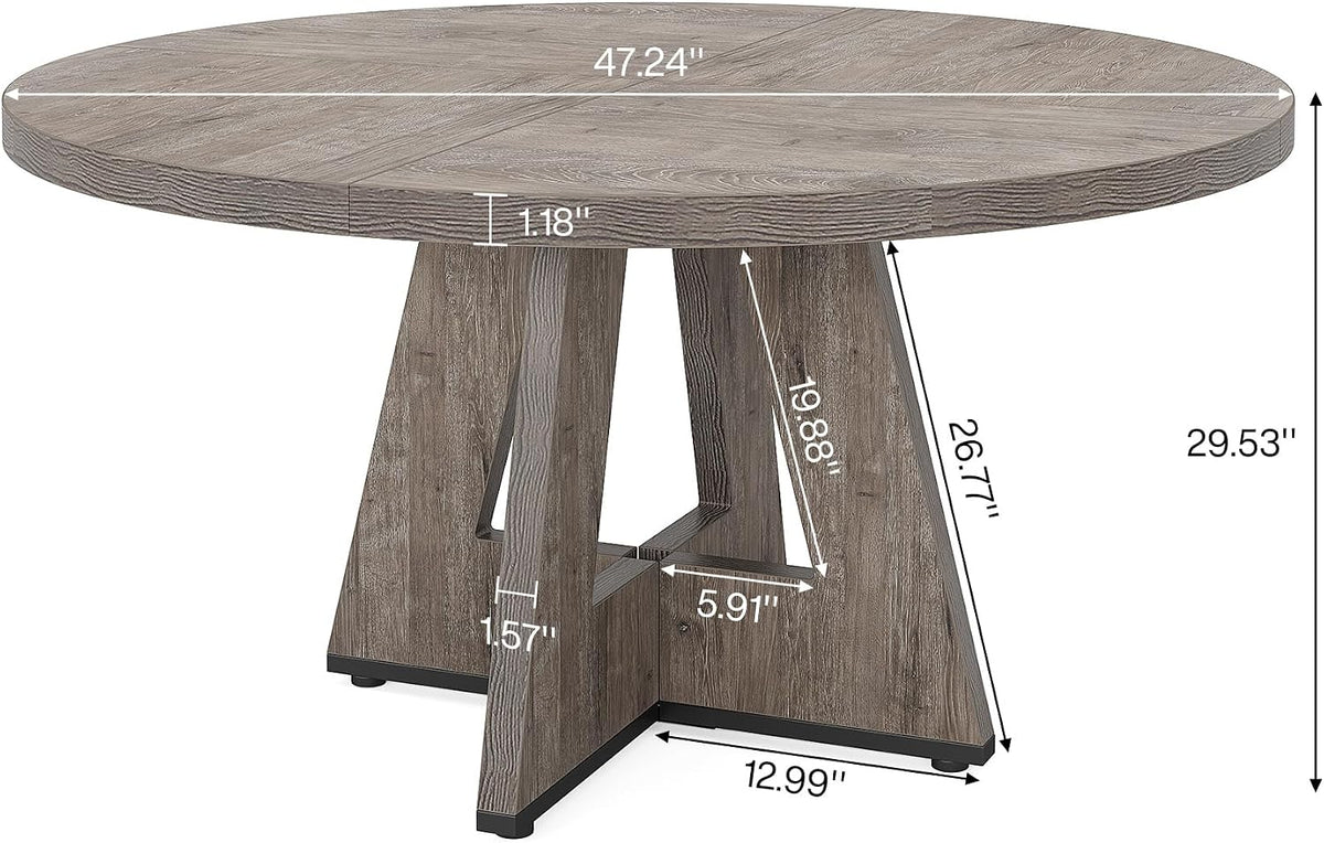 Tribesigns 47 inch Round Dining Table Wood Kitchen Table for Dining Room, 47" Dinner Room Tables for 4-6, Farmhouse Accent Furniture with Wooden Tabletop and Cross Base, Rustic Grey | for Dining Room