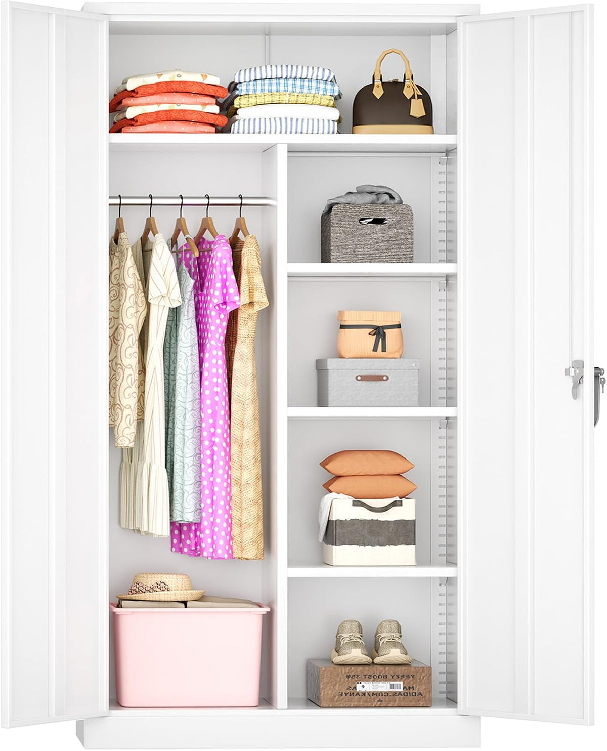 Greenvelly Metal Wardrobe Closet with Doors and Shelves,72" Armoire Wardrobe Closet for Hanging Clothes for Office, Bedroom, Laundry Room, School, Employee,Gym(White)
