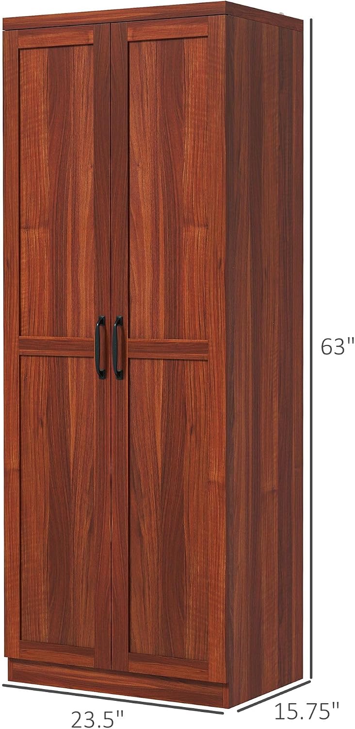 Modern 63 inch Pantry Storage Cabinet with Two Doors and Five Tier Shelves Focusing on Sleek Kitchen Organization and Space-Saving Solutions