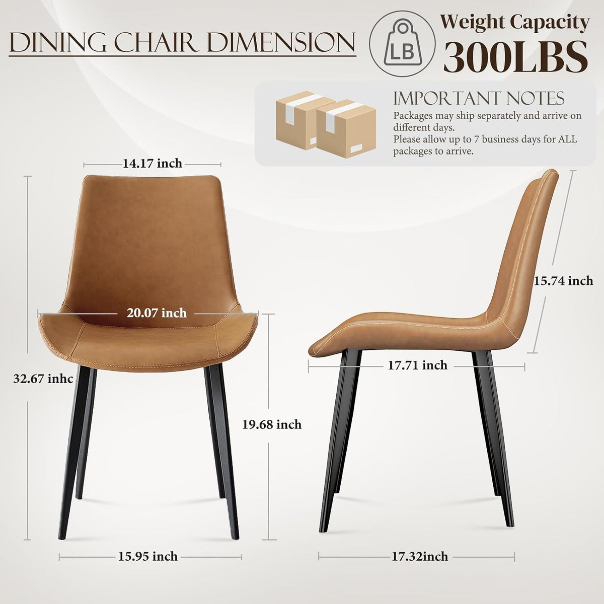 PU Leather Dining Chairs Set of 8, Modern Upholstered Dinner Chairs with Sturdy Metal Legs and Comfort Backrest for Home Kitchen, Living Room, Accent Side Chairs (Rustic Brown)