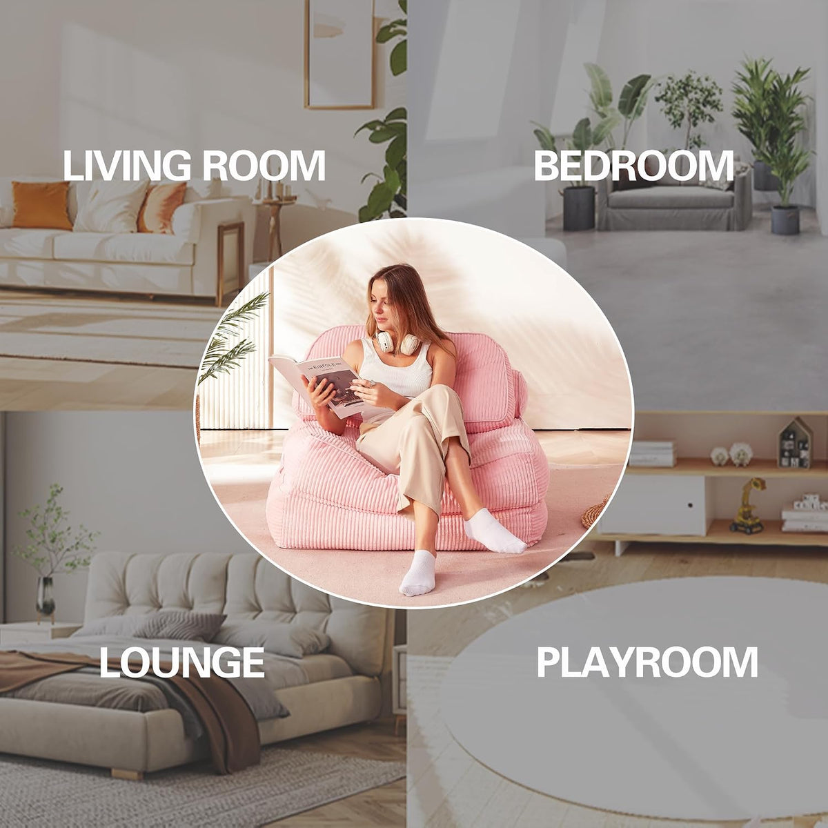 Folding Sofa Bed, Flannel Futon Couch Bed with Pillow and Blanket, Convertible Sleeper Chair for Living Room Bedroom, Pink