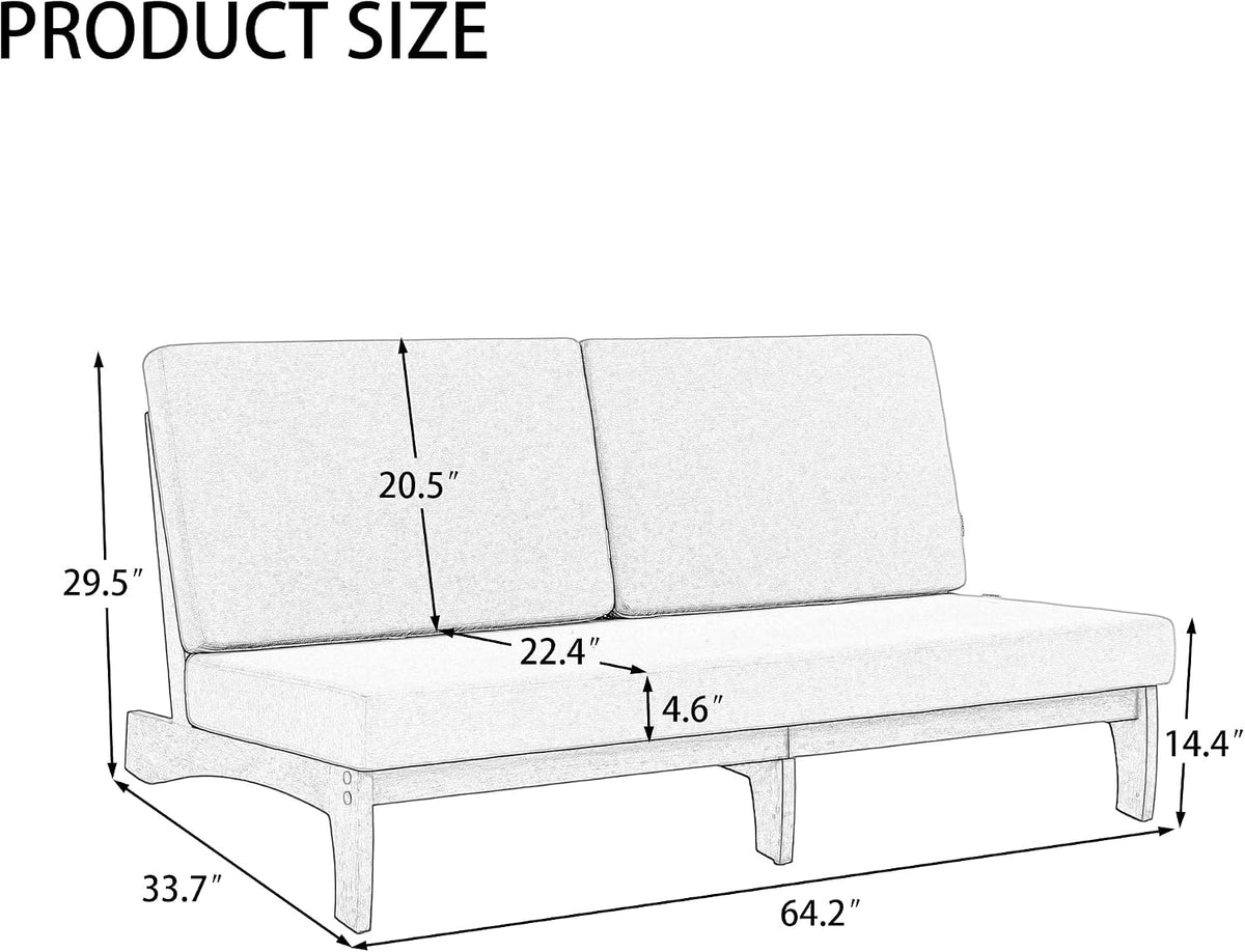 Outdoor Furniture Patio Couch, Weather Resistant 3-Seater Patio Sofa with Removable Cushion, Teak Wood Frame for Porch & Backyard Seating - Beige