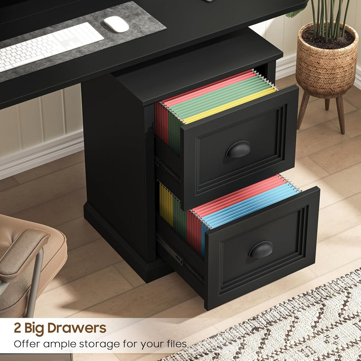 Halitaa Vertical File Cabinet, Filing Cabinet with 2 File Drawers, Farmhouse Small File Cabinet Fits Letter/A4 Size, Wooden Printer Stand, Under Desk Cabinets for Home Office, Black