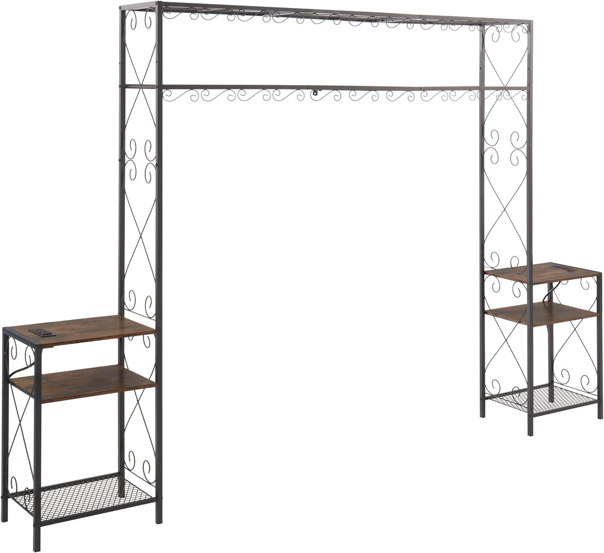 Queen Bed e with 2 Nightstands Headboards with Storage Cabinet, Headboard with Shelves, Bookcase Headboard Queen Easy Assembly for Bedroom Iron and Wood Rustic Brown