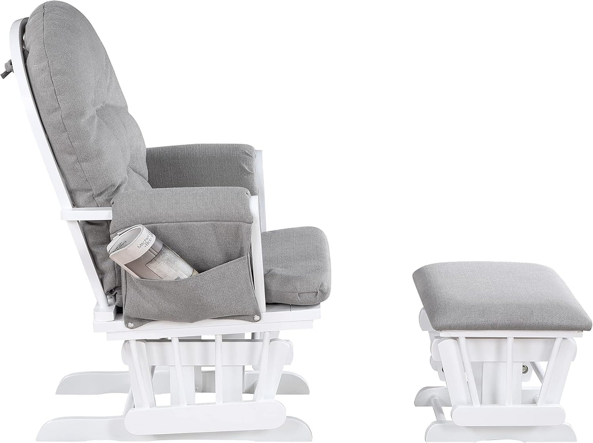 Suite Bebe Carson Glider and Ottoman in White Wood and Oyster Gray Fabric