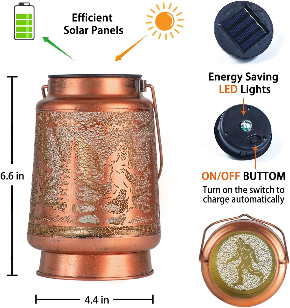 2 Pack Bigfoot Outdoor Solar Hanging Lanterns Waterproof LED Solar Lights Metal Decorative Lanterns for Garden, Patio, Courtyard, Backyard, Yard Decor Unique Bigfoot Gifts for Women Gardening