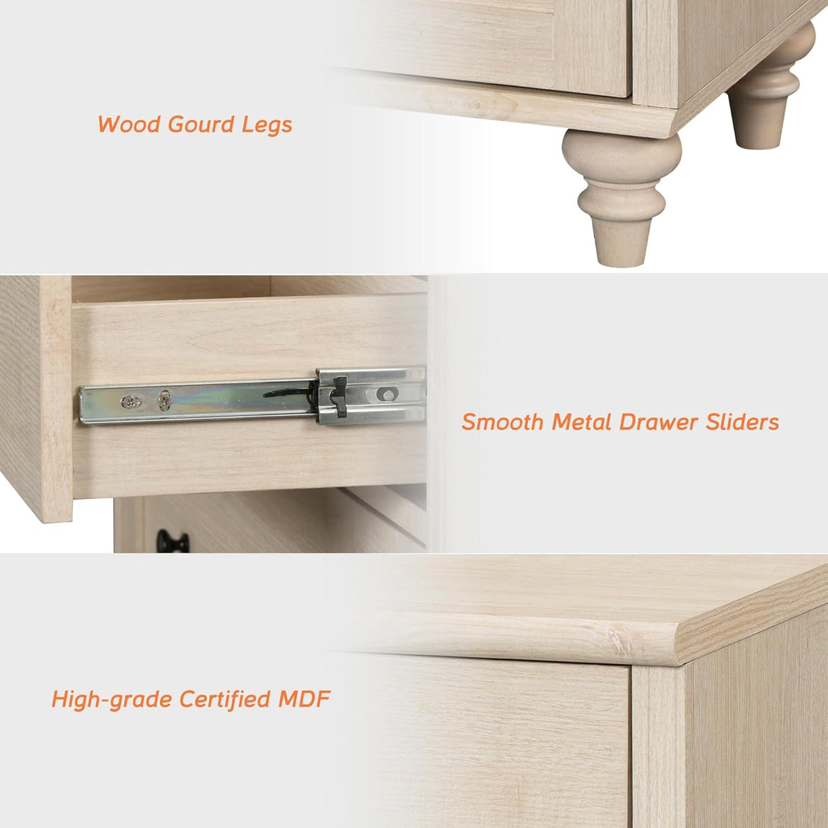 WAMPAT Farmhouse End Table with 3 Drawers, Large Wood Side Table Nightstands, Wide Bedside Table 3 Drawers Chest of Dresser for Living Room, Bedroom, Light Oak(1 psc)