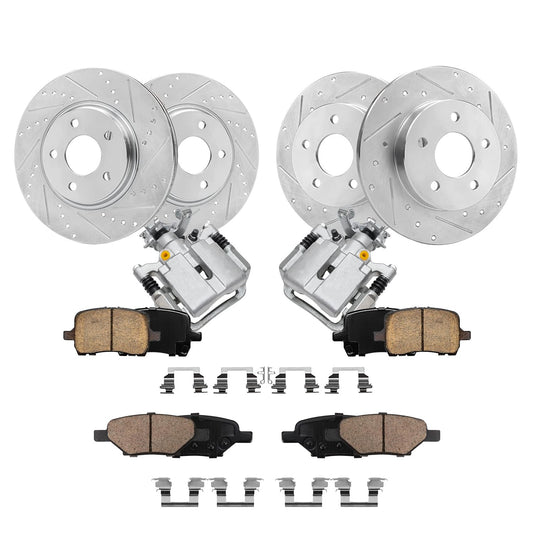 Detroit Axle - Brake Kit for Chevrolet Malibu Pontiac G6 Saturn Aura, Drilled & Slotted Brake Rotors Brakes Pads Rear Brake Cali