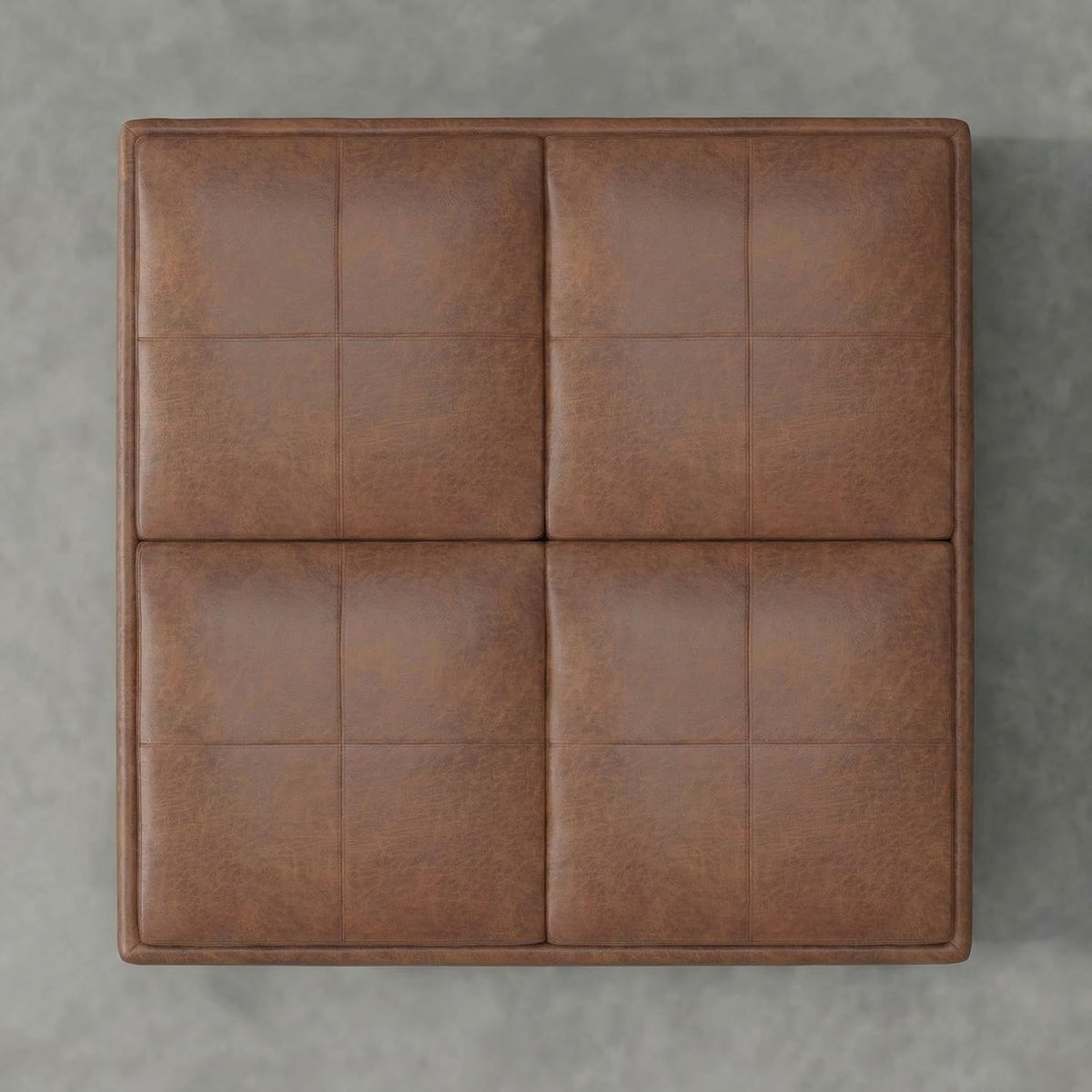 SIMPLIHOME Avalon Coffee Table Storage Ottoman - 35 inch Wide Upholstered Vegan Leather Square Storage Ottoman in Distressed Pecan Brown, Contemporary Ottoman for Living Room with Serving Trays