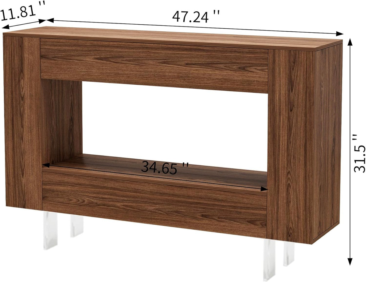 Console Table, 47" Entryway Table with Hidden Storage Cabinets, Adjustable Shelves, Farmhouse Sofa Table for Behind The Couch, Living Room, Hallway, Brown Wood Grain Finish
