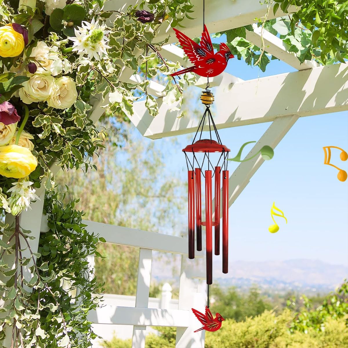 Cardinal Wind Chimes Outdoor Gift Metal Red Bird Wind Chimes for Outside/Indoors, Home, Lawn, Porch, Patio, Garden Decor, Yard Decoration (Fly red Bird)