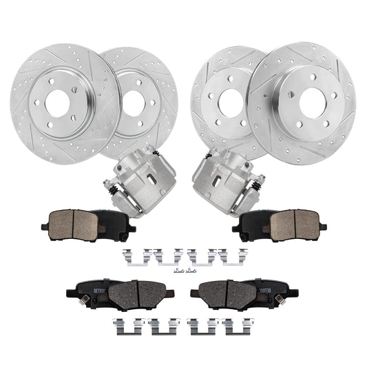 Detroit Axle - Brake Kit for Chevrolet Malibu Pontiac G6 Saturn Aura, Drilled and Slotted Brake Rotors Brakes Pads Front Brake C