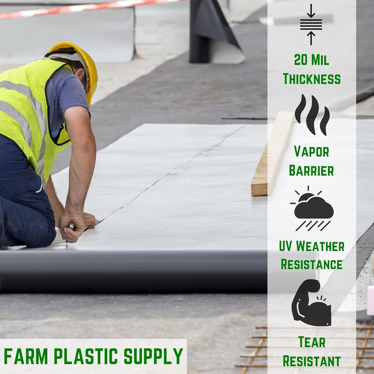Farm Plastic Supply - Crawl Space Vapor Barrier, 20 mil - Thick Plastic Sheeting, Drop Cloth Moisture Barrier for Crawl Space Encapsulation, Heavy Duty Polyethylene, Black & White Film (24' x 75')