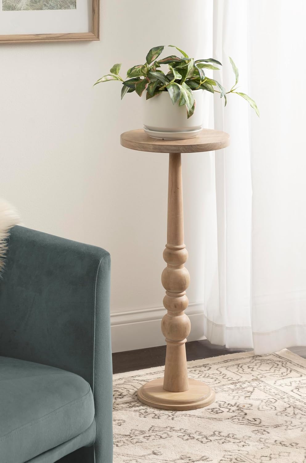 Kate and Laurel Wegner Traditional Wooden Round Drink Table, 12 x 12 x 30, Light Natural Wood, Elegant and Durable Mango Wood Pedestal Table for Use as Indoor Plant Stand or Useful Living Room Decor
