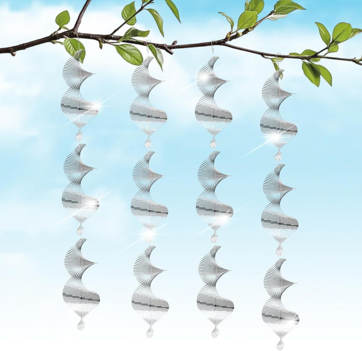 Reflective Bird Deterrents for Outside – Bird Repellent Devices Outdoor – 3D Wind Spinners Outdoor Garden Decor –4 Set Bird Repellent to Keep Woodpecker & Pigeons Away from Window Roof (Style 1)