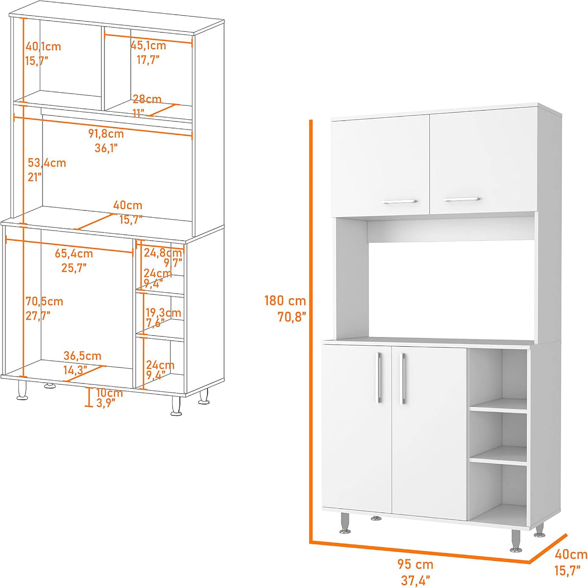 FM FURNITURE Colorado Pantry Cabinet with Three Small Open Shelves and One Cabinet, Color White. for Kitchen Room