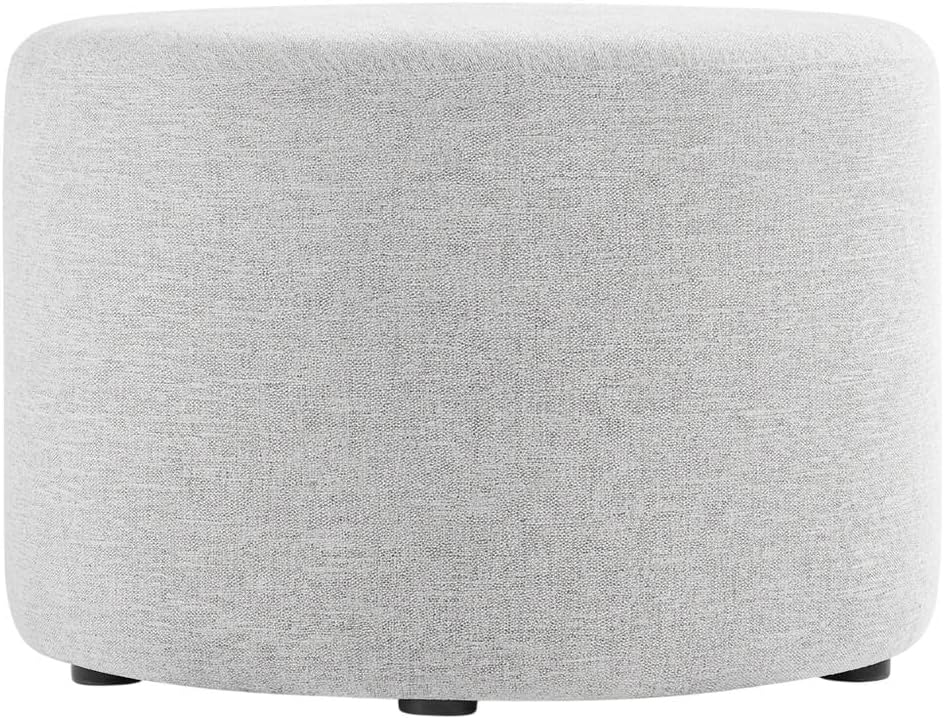 Gray 23" Round Woven Heathered Fabric Upholstered Ottoman, Outdoor Sitting Surface, Durable, Weather-Resistant, Comfortable