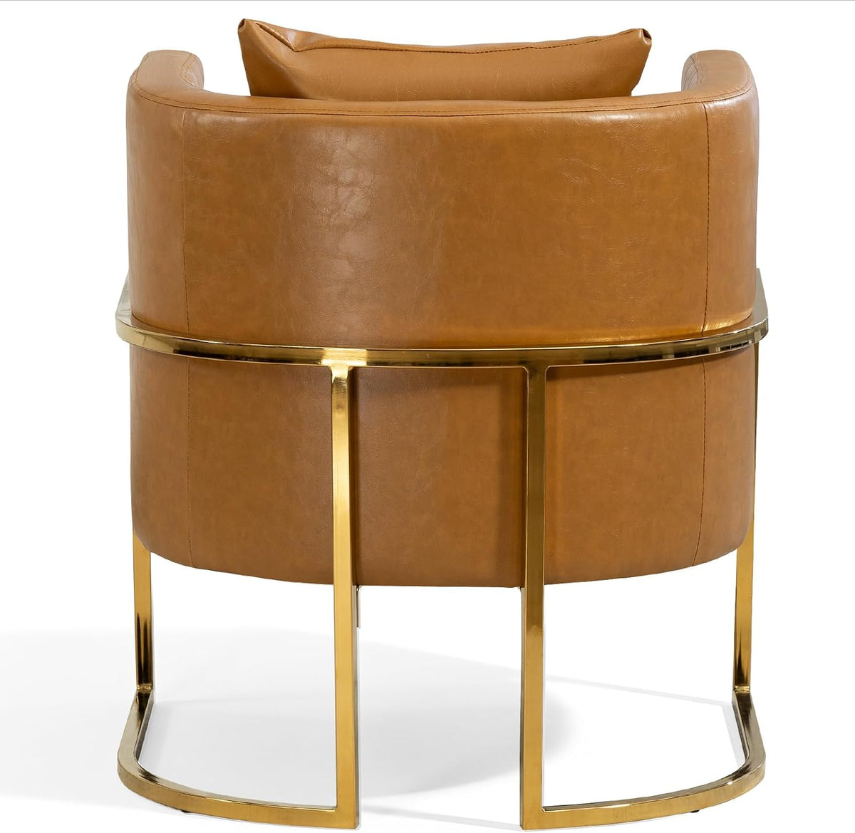 Leather Accent Chairs Set of 2, Mid Century Modern Upholstered Barrel Armchair with Pillow for Living Room, Comfy Single Vanity Chair with Metal Gold Legs for Bedroom, Orange