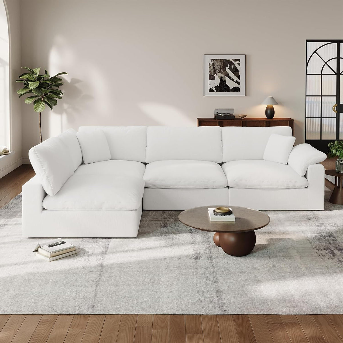 Cloud Modular Couch for Living Room,V Shape Linen Blend Sofas,Modern Deep Seat Cloud Sofas,Convertible Comfort Down Filled Sectional Couches,Removable Washable Cushion Covers,White