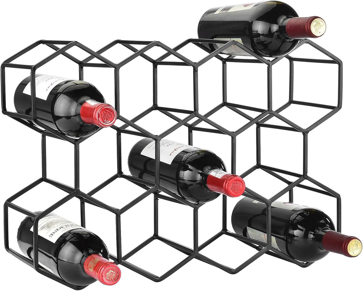 Countertop Wine Rack, 5.3 pounds, Heavier and More Stable Wine Storage Cabinet Shelf Wine Racks Countertop for Pantry,Kitchen,14 Bottles Wine Rack Black No Assembly Required
