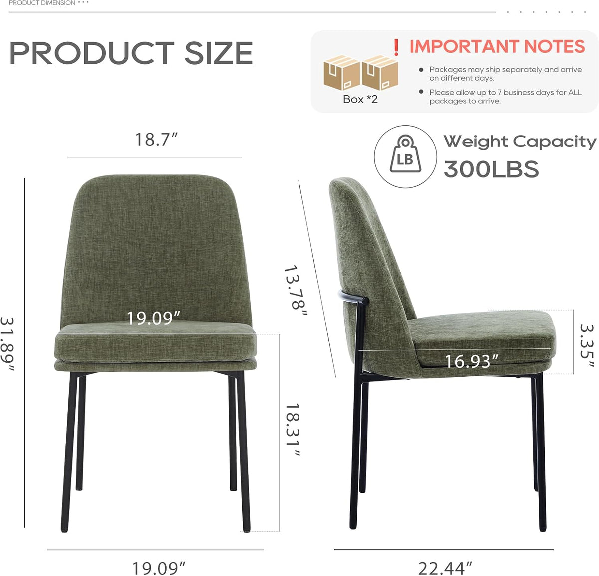 COLAMY Dining Chairs Set of 4, Modern Dining Chairs, Fabric Upholstered Dining Chairs, Kitchen Chairs with Curved Back and Metal Legs for Dining Room Kitchen Restaurant, Green