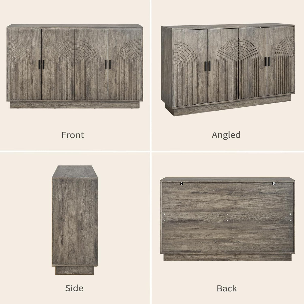 Fluted Sideboard Buffet Cabinet with Storage - 57" Credenza Coffee Bar Cabinet with 4 Doors, Accent Kitchen Storage Cabinets with Adjustable Shelves for Living & Kitchen, Entryway, Modern