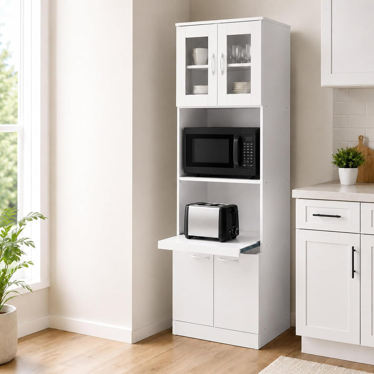 Kings Brand Furniture - Danbury Tall Kitchen Pantry, Microwave Storage Cabinet, White