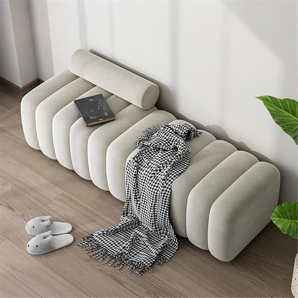 Modern Long Bench with Backrest for Changing Shoes Bedroom Bed end Walk-in Closet Rest Area Entryway(Large)