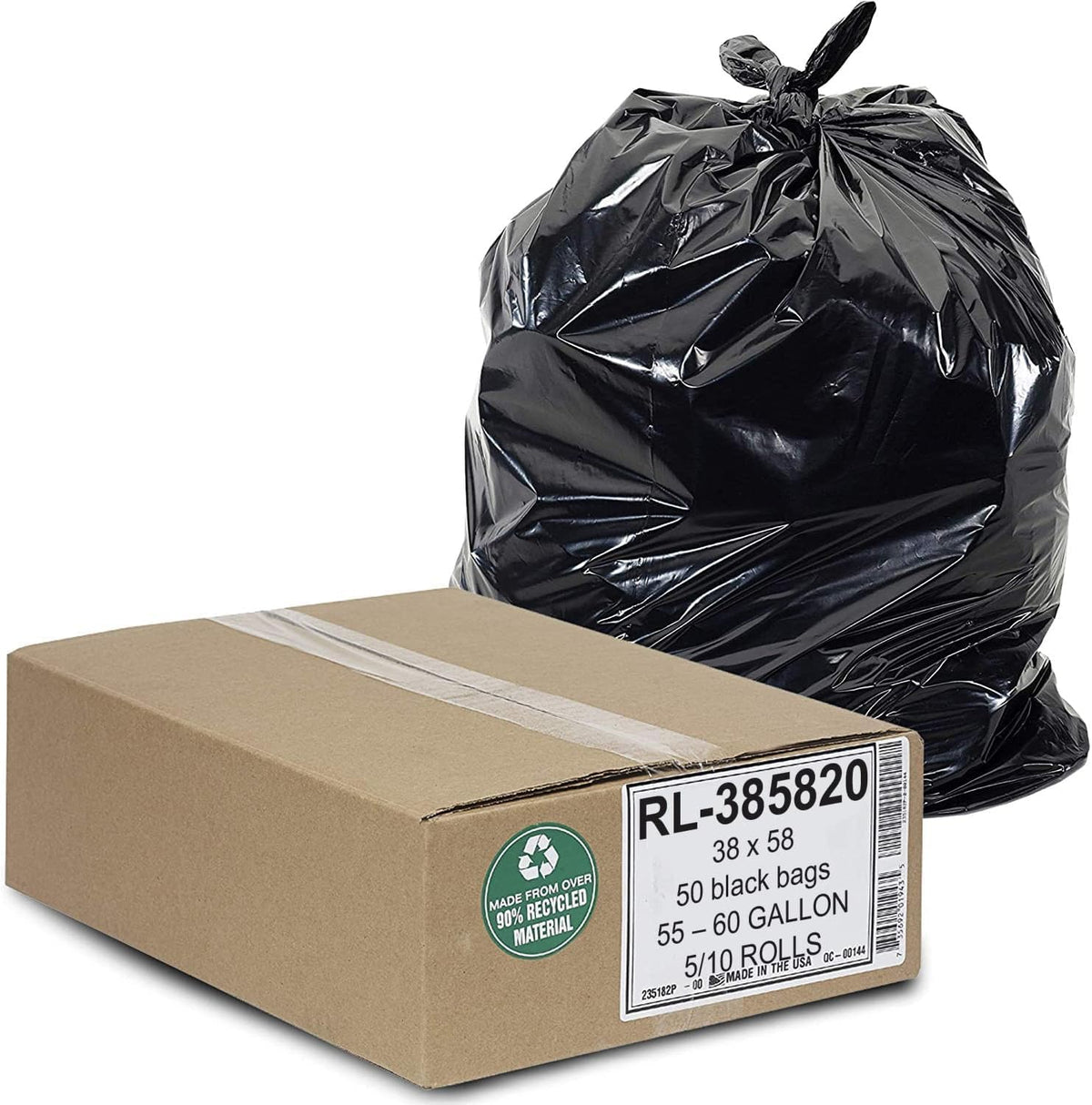 Aluf Plastics Heavy Duty 55 Gallon Trash Bags - (Large 50 Pack/w Ties) - 2 MIL Industrial Strength Plastic Drum Liners 38' x 58' Professional Black Garbage Bags for Construction, Contractors